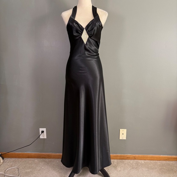 Vintage Jessica McClintock Gunne Sax Maxi Dress XS Y2K Satin Formal Evening Gown - Picture 1 of 8